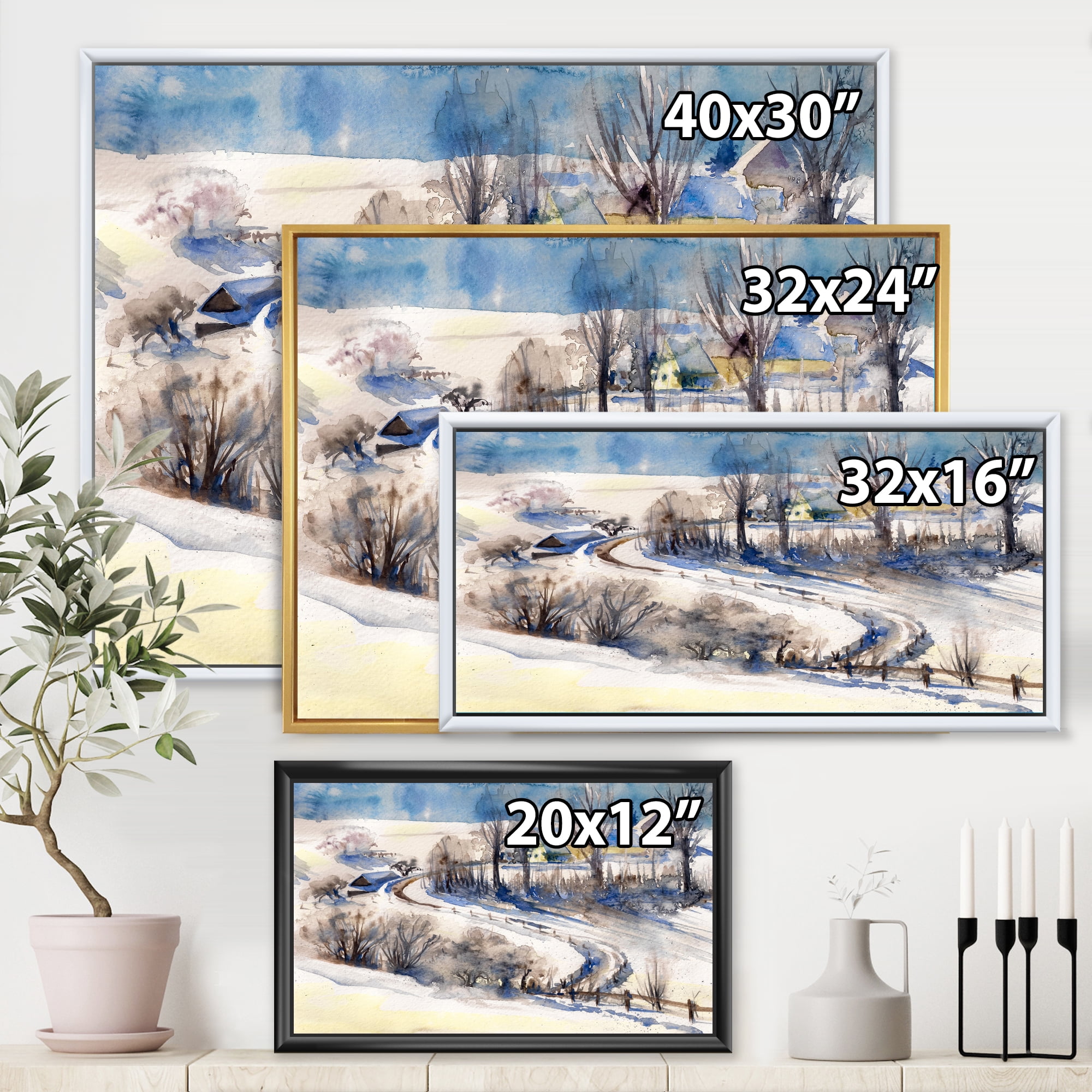 Designart 'Country Road In Winter Times Landscape I' Traditional Framed Canvas Wall Art Print