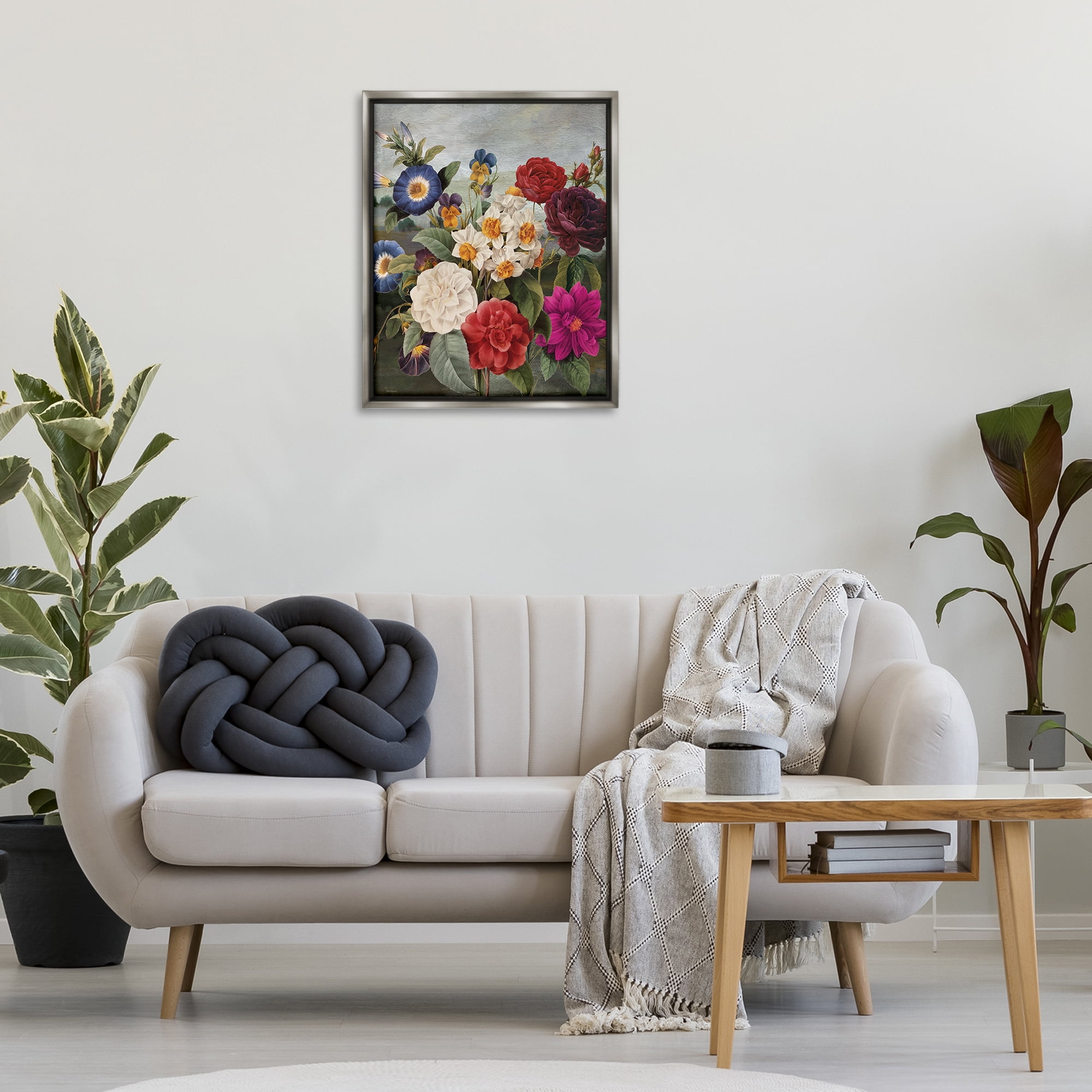 Stupell Industries Assorted Vintage Blooms Botanical & Floral Painting Gray Floater Framed Art Print Wall Art, 25 x 31