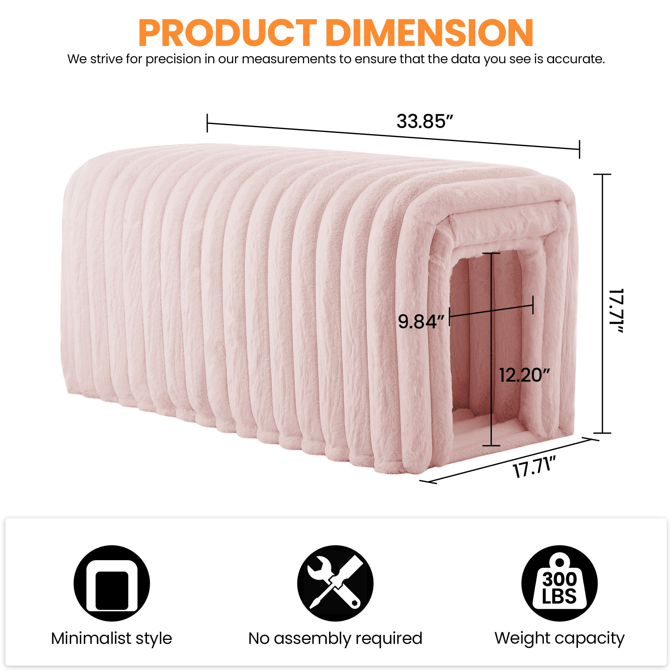 AENKYO Storage Ottoman Bench with Cat Hideaway, Plush Upholstered Footrest Seat with Hidden Compartment, Pink