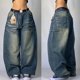 thumbnail image 3 of Pantalones vaqueros holgados con estampado de hip hop americano para mujer, estilo Y2K, estilo Harajuku, punk, retro, informal, gótico, de cintura alta, con pierna ancha, ropa de calle, 3 of 5