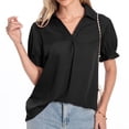 thumbnail image 2 of Mode Femmes Décontracté Solide Col en V Col Rabattu Manches Courtes Manches à Volants Haut Blouse, 2 of 8