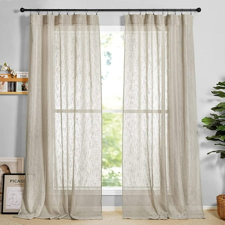 EAYY White Sheer Curtains 84 inches Long, Semi Sheer Linen Curtains ...