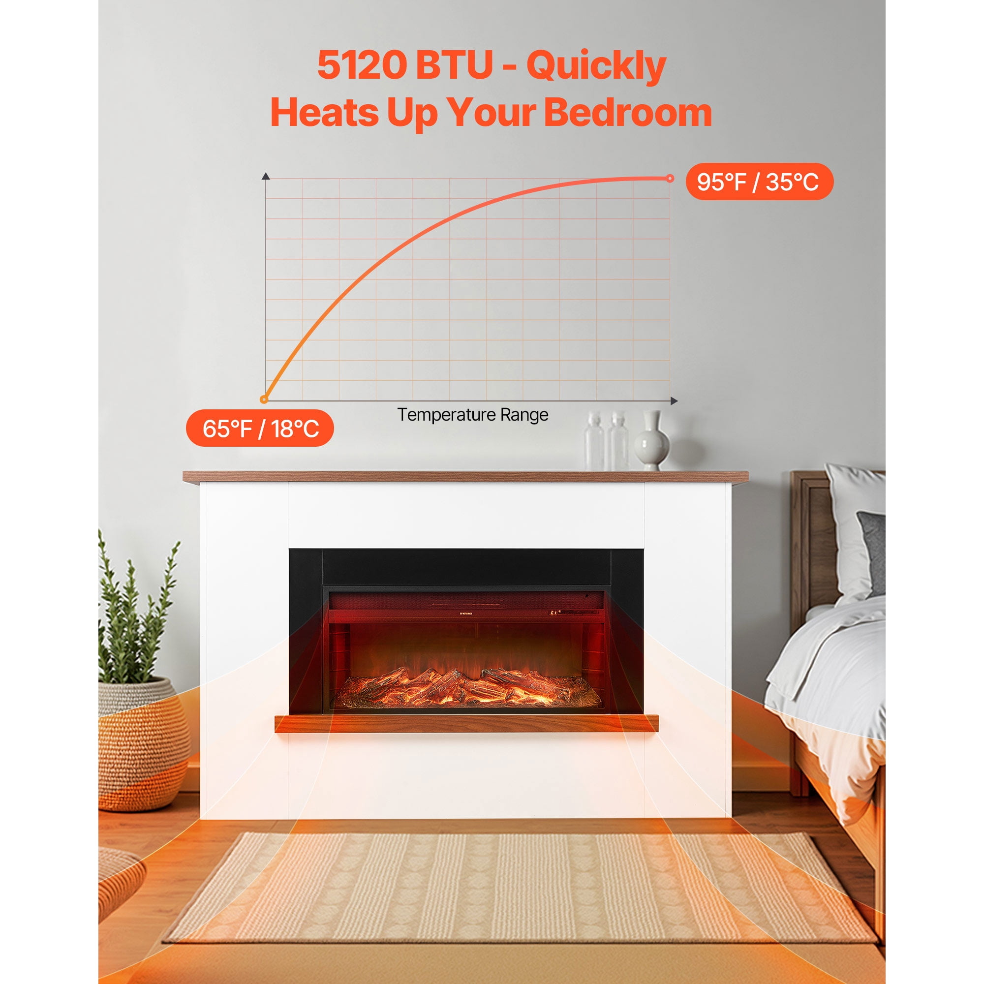 KFFKFF 65.5-Inch Freestanding Electric Fireplace with Mantel, 1500W Heater, Adjustable Flames, Timer, Remote Control, and Overheat Protection for Living Room or Bedroom