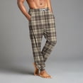 thumbnail image 4 of Wutalume Men's Casual Pants with Drawstring Waistband, Cuffed Legs, and Pockets, Featuring a Plaid Checkered Pattern, Great for Home Use, Sleeping,Khaki 2XL, 4 of 7