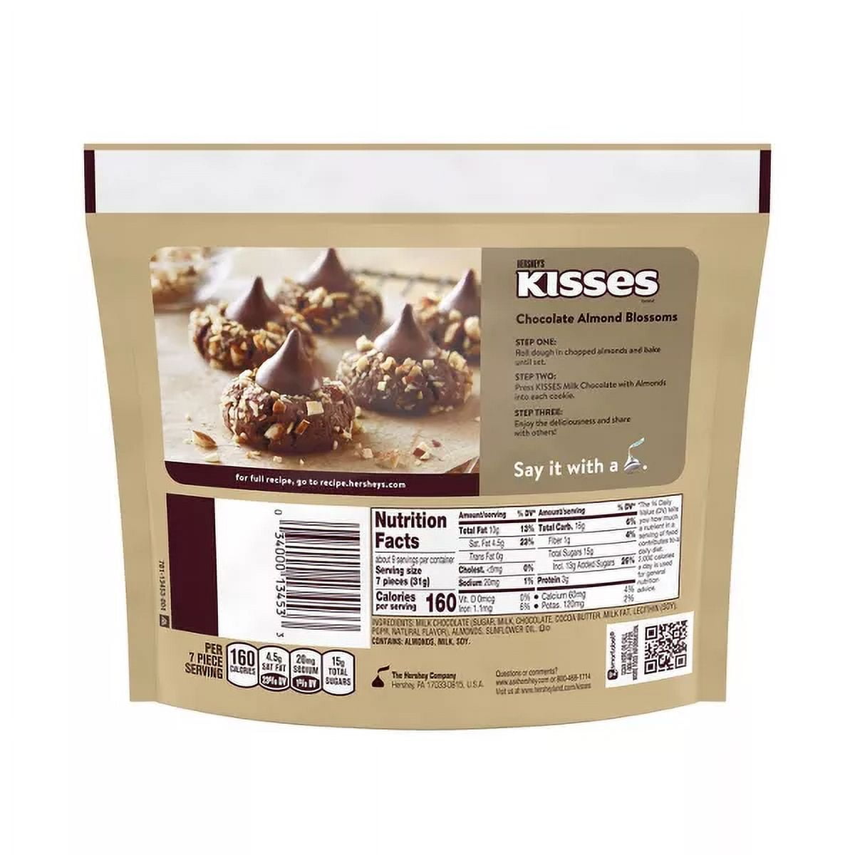 HERSHEY'S KISSES Milk Chocolate with Almonds Candy Share Pack, 10 oz ( Pack of 2 )