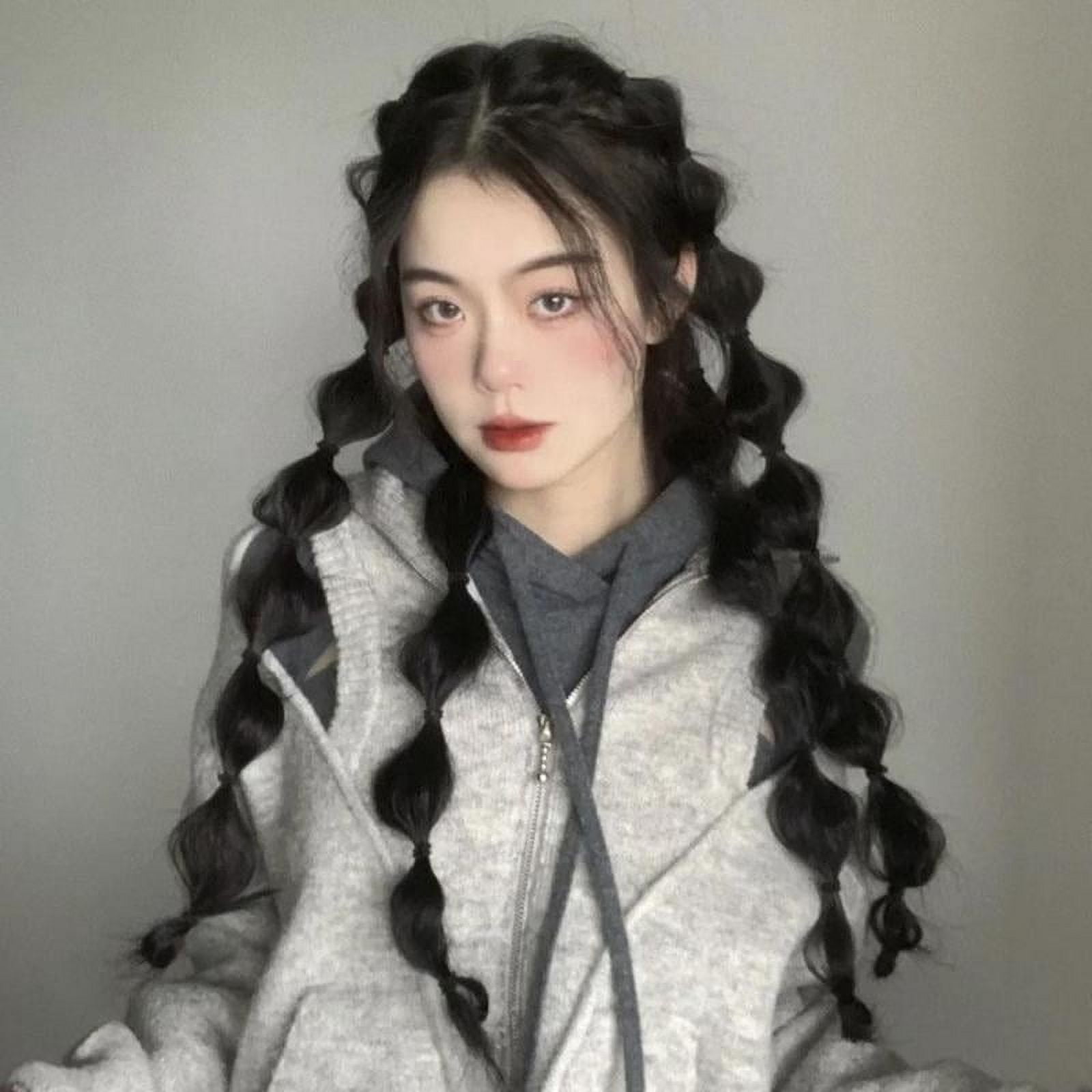 female Bubble Plait synthetic Wig Double Ponytail Hair Extension Sweet Cool simulation Hair Natural temperament artificial wig