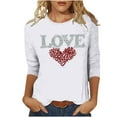 thumbnail image 2 of Viikei Womens Fall Tops Long Sleeve Tops Plus Clearance,Fall Winter Tops Clearance,Ladies' Valentine's Day Fashion Printed Round Neck Three Quarter Sleeve 3/4 Sleeve T-shirt Loose Top White XXXL, 2 of 4