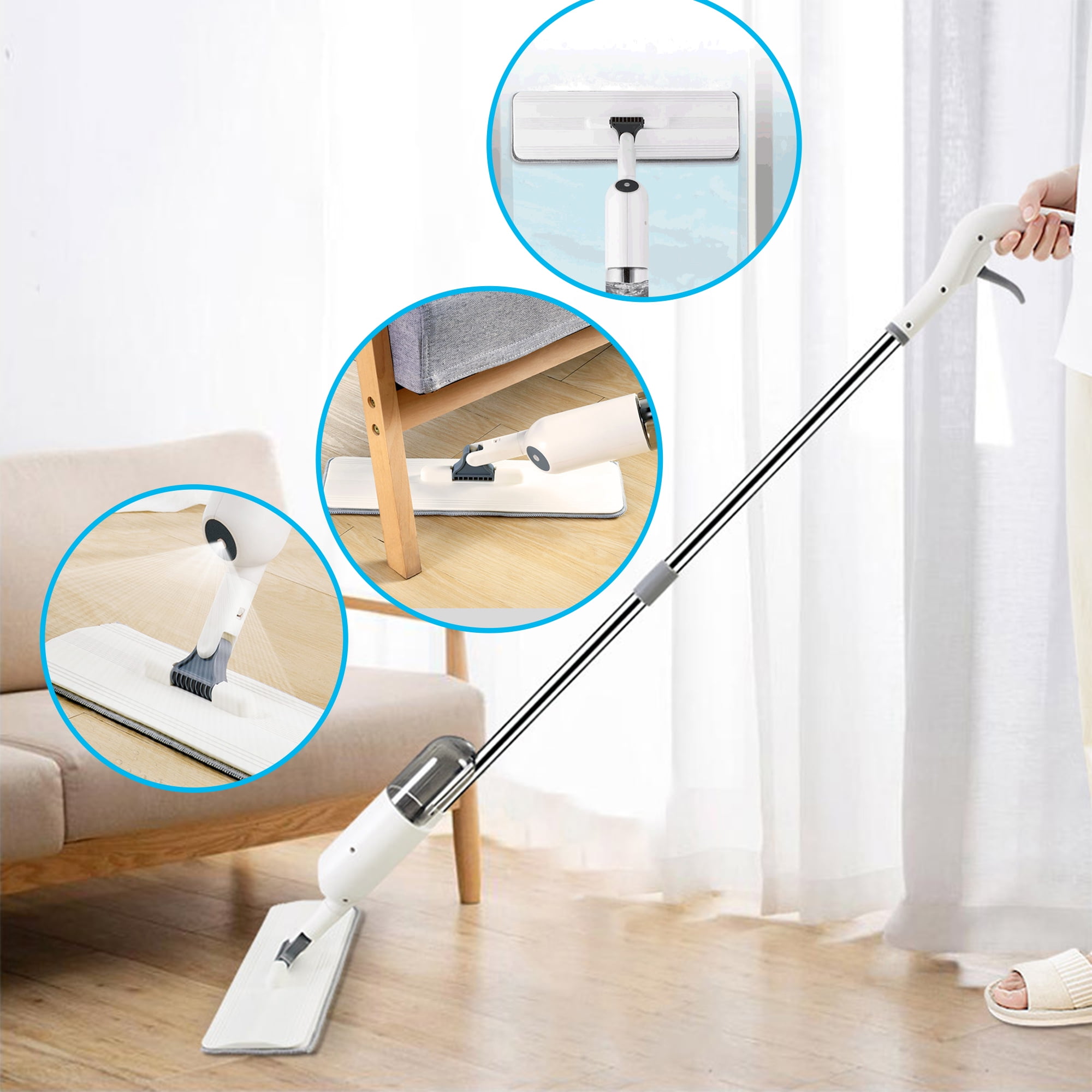 Microfiber Spray Mop for Floor Cleaning Wet Dry, 360 Degree Spin Dust Home  Kitchen Hardwood Floor Flat Mops with 360ML Refillable Bottle Include 4