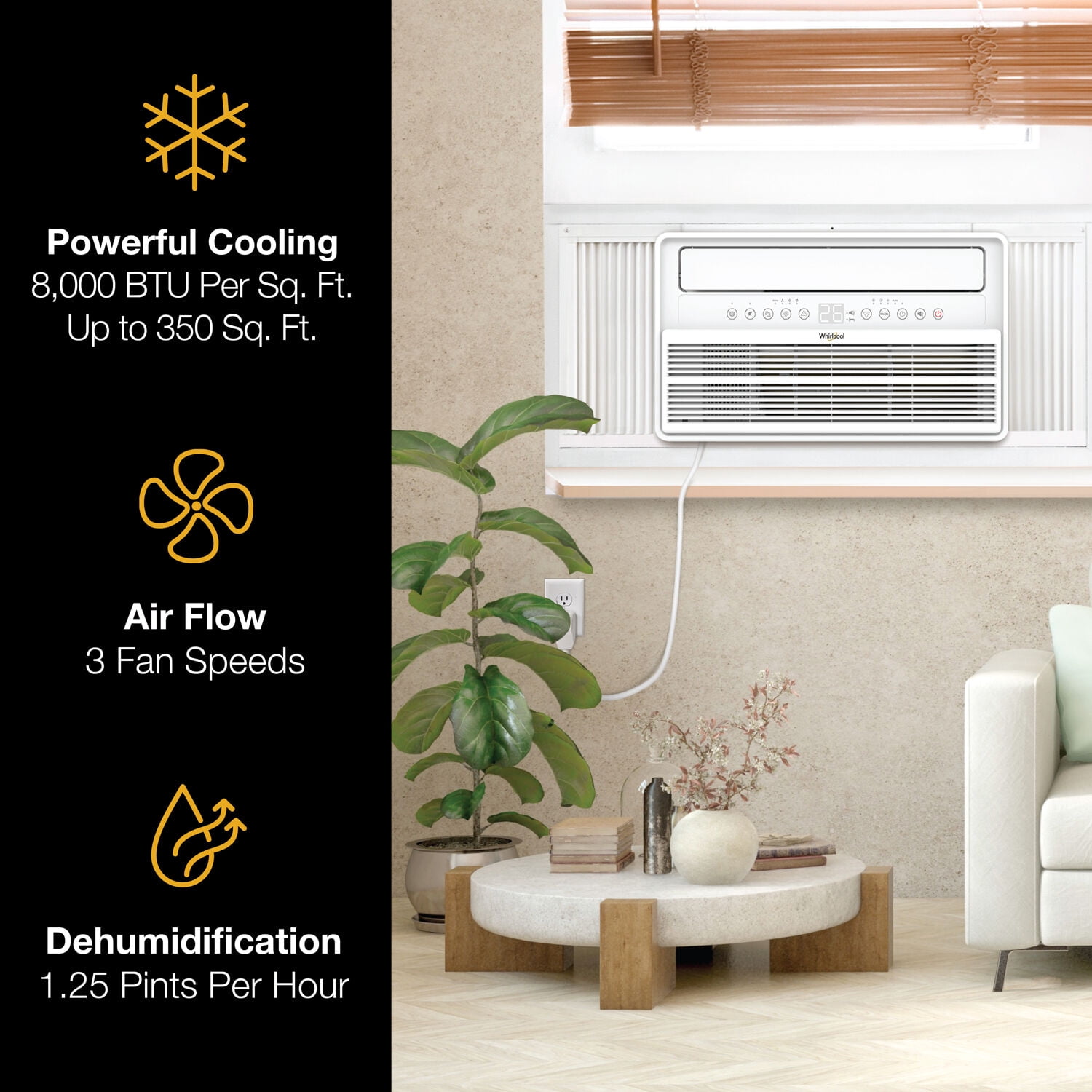 Whirlpool 8,000 BTU Window Mounted Inverter Air Conditioner with Remote Control, WHAW-081IN