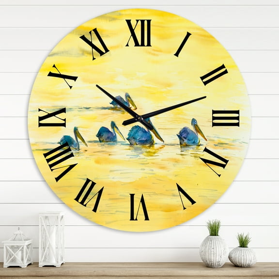 Designart 'Pelicans On The Yellow River' Farmhouse Wall Clock
