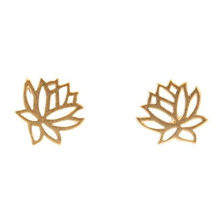 24k Golden Earrings Tiny Lotus Flower Stud Earrings in 24k Gold Plated Sterling Silver, For Teen Girls and Women, #6879-yg ()