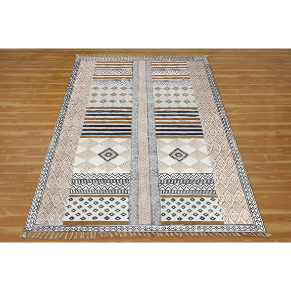 Casavani - 2'x3' Handwoven Cotton Block Printed Rugs Brown Cotton Area Rugs for Entrance