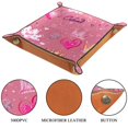 thumbnail image 3 of Women Girls Leather Square Dish Trinket Plate Jewelry Tray, Pink Flowers Princess Pattern Mothers Day Birthday Gift, 3 of 6