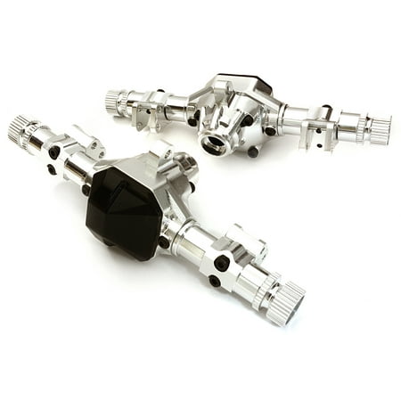 Alson Volume Control Integy RC Toy Model Hop-ups OBM-1343SILVERBLACK Machined Alloy Axle (2) Housings w/ Diff Covers for Axial 1/10 SCX10 II Crawler ()