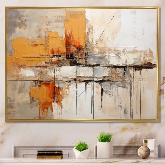 Designart "Orange Expressions II" Abstract Collages Floater Framed Wall Decor
