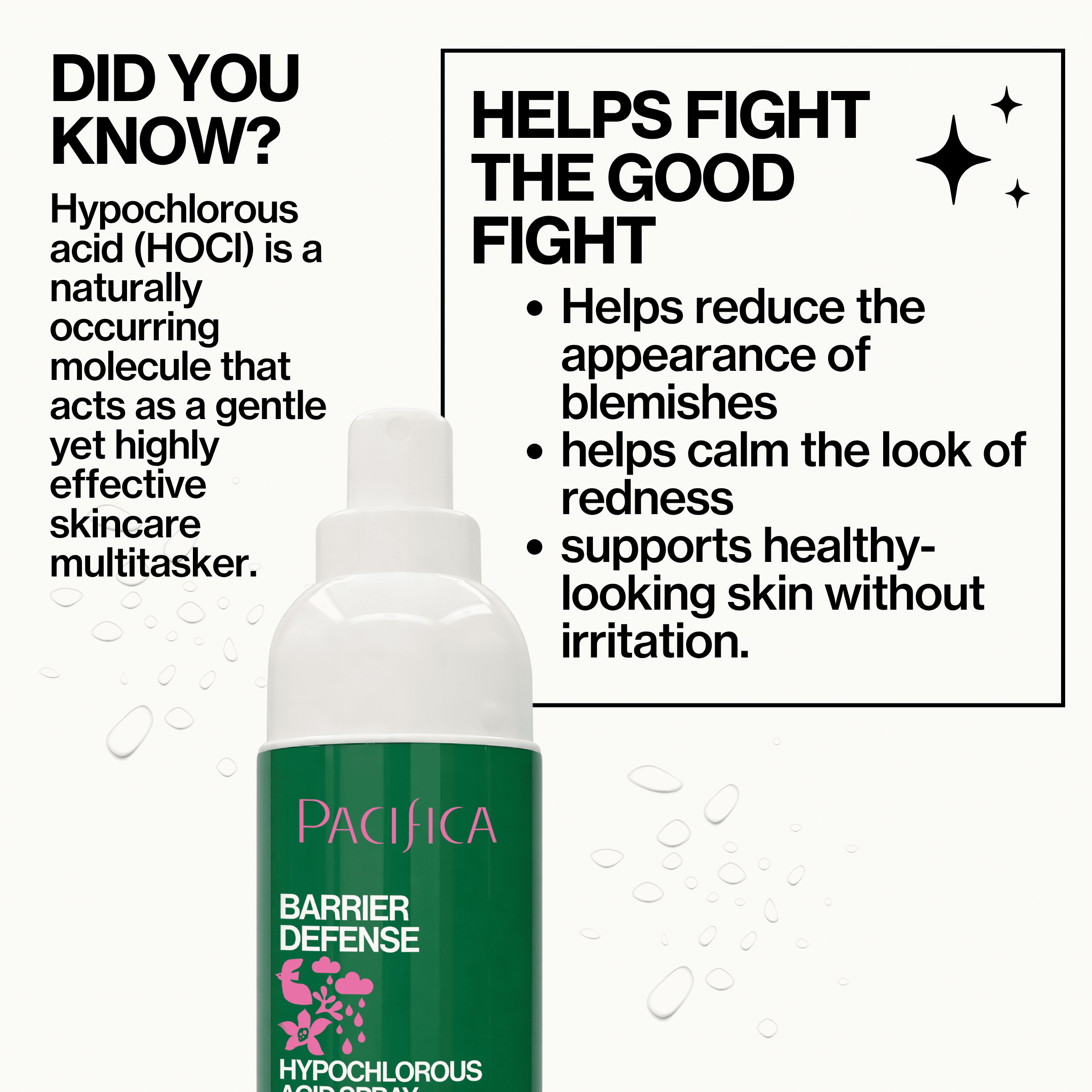 Pacifica Barrier Defense Hypochlorous Acid Spray for Face and Skin to Soothe Redness, Acne, Eczema, and Irritation, Non-Toxic Vegan and Cruelty Free Formula, Fragrance-Free, 4 fl oz