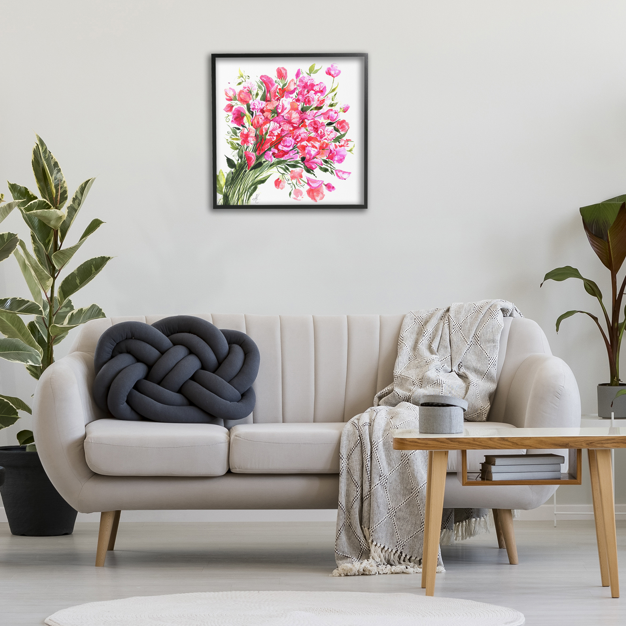 Stupell Industries Sweet Pea Bouquet Botanical & Floral Painting Black Framed Art Print Wall Art, 24 x 24