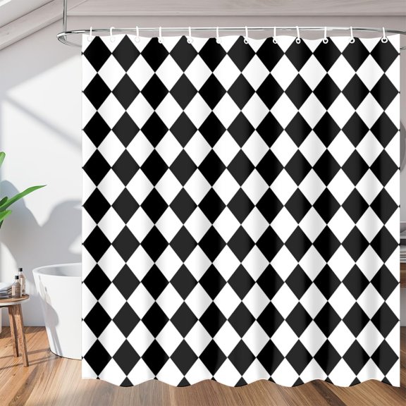 Square Grid Shape Shower Curtain for Bathroom Shower Curtain Set with 12 Hooks Waterproof Fabric Bath Curtain for Bathtub Restroom Decor, 72 X 72 in