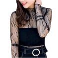 thumbnail image 3 of Women's Casual Mesh Long Sleeve Top Round Neck Printed Loose Fit Fashion Blouse, 3 of 6