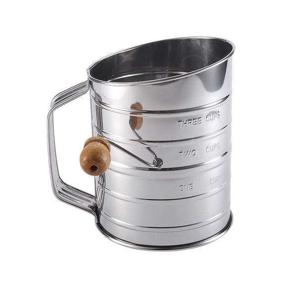 Flour Sifter for Baking, 304 Stainless Steel 5 Cup Flour Sieve Fine Mesh Screen Powder Sifters with Loop Agitator for Quick Sifting, Hand Crank Sifter for Cooking Baking Kitchen Sugar Utensil DIY