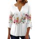 thumbnail image 1 of Top de manga 3/4 para mujer, estampado Floral con botones, cintura plisada, dobladillo suelto, camisa con cuello en V para mujer, Top para fiesta y trabajo, Blanco XXL, 1 of 6