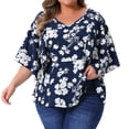 thumbnail image 2 of DARING DIVA Women's Plus Floral Flowy Sleeve Chiffon Blouses 2X Navy Blue, 2 of 6