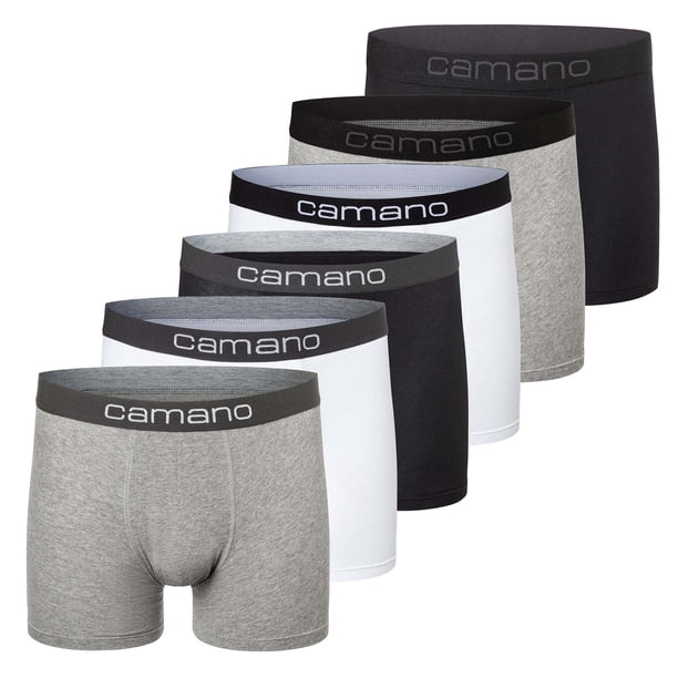 Camano Calzoncillos bóxer para hombre, pack de 6 - Comfort BCI Cotton, pantalones, algodón elástico Negro/Blanco/Gris XL (X-Large)