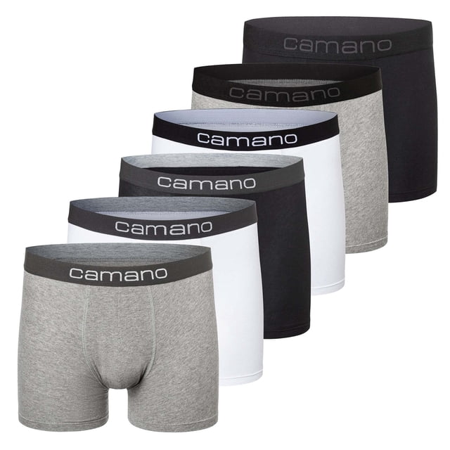 Camano Calzoncillos bóxer para hombre, pack de 6 - Comfort BCI Cotton, pantalones, algodón elástico Negro/Blanco/Gris L (Large)