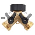 thumbnail image 4 of 2-way Y-type Hose Splitter Garden Hose Distributor Brass Hose Tap Adapter with 2 Valves, 4 of 7
