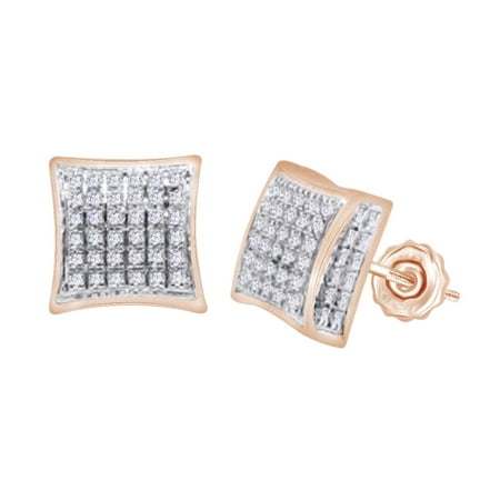 Pave Set Pink Diamonds - Kite Stud Earrings In 14k Rose Gold Over Sterling Silver With Pave Set White Natural Diamond (0.15 cttw)