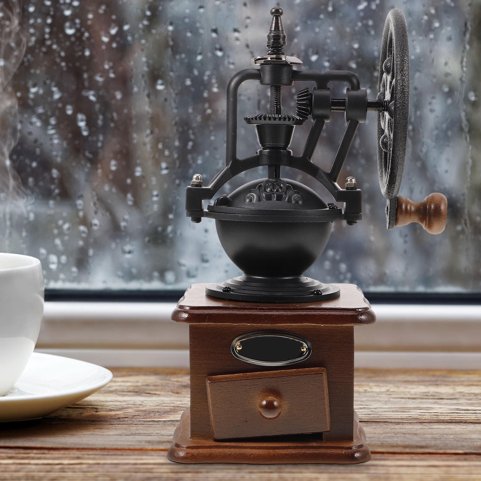 Tineasur Manual Coffee Bean Grinder Iron Wood Black for Adults Rich Aroma