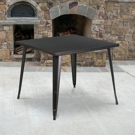 Flash Furniture Commercial Grade 35.5" Square Black-Antique Gold Metal Indoor-Outdoor Table