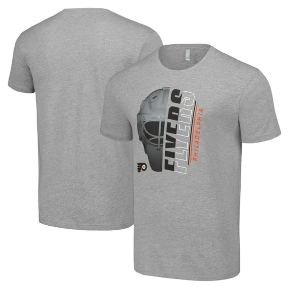 Men's Starter Heather Gray Philadelphia Flyers Half Helmet Logo T-Shirt