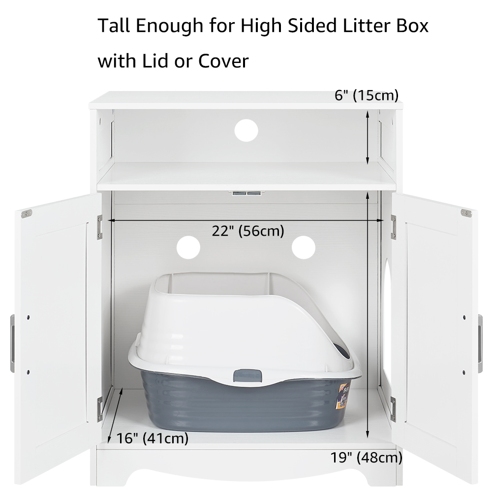 Unipaws Cat Litter Box Furniture, Wooden Cat Washroom Hidden Litter Box Enclosure with 2 Entrances, Cat House Storage Nightstand