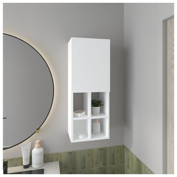 Bathroom Wall Cabinet with Door & Shelves - White Finish - Space Saving Storage for Small Bathrooms - 31.5"H x 12.2"W x 9.25"D