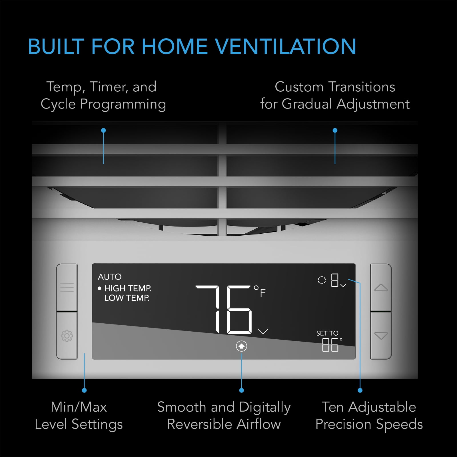 AC Infinity Room to Room Fan 8”, Two-Way Reversible Airflow Through-the-Wall Fan with Temperature Controller, Quiet Precise 10-Level Speeds for In-Wall Kitchen, Laundry Room, and Workshops