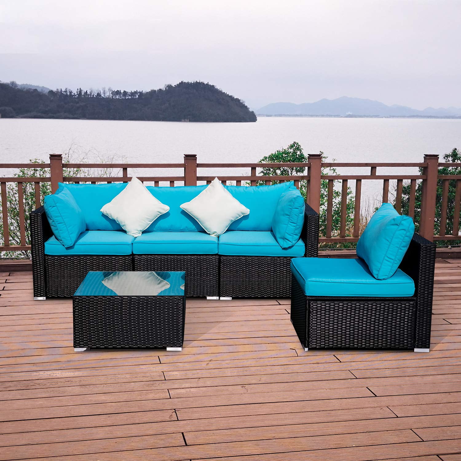 Ainfox Outdoor Patio Furniture 5Pieces PE Rattan Wicker Sectional Sofa