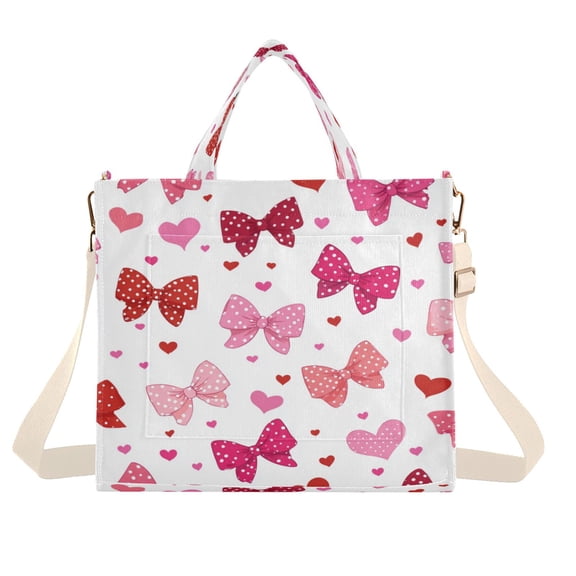 Corduroy Tote Bag for Women Shoulder Handbags Fashion Ladies Purses Satchel Messenger Bags Red and Pink Bows S