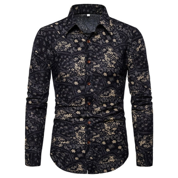 LYXSSBYX Mens Shirts Long Sleeve Clearance Men's Summer Fashion Business Leisure Printing Long-sleeved Shirt Top Blouse