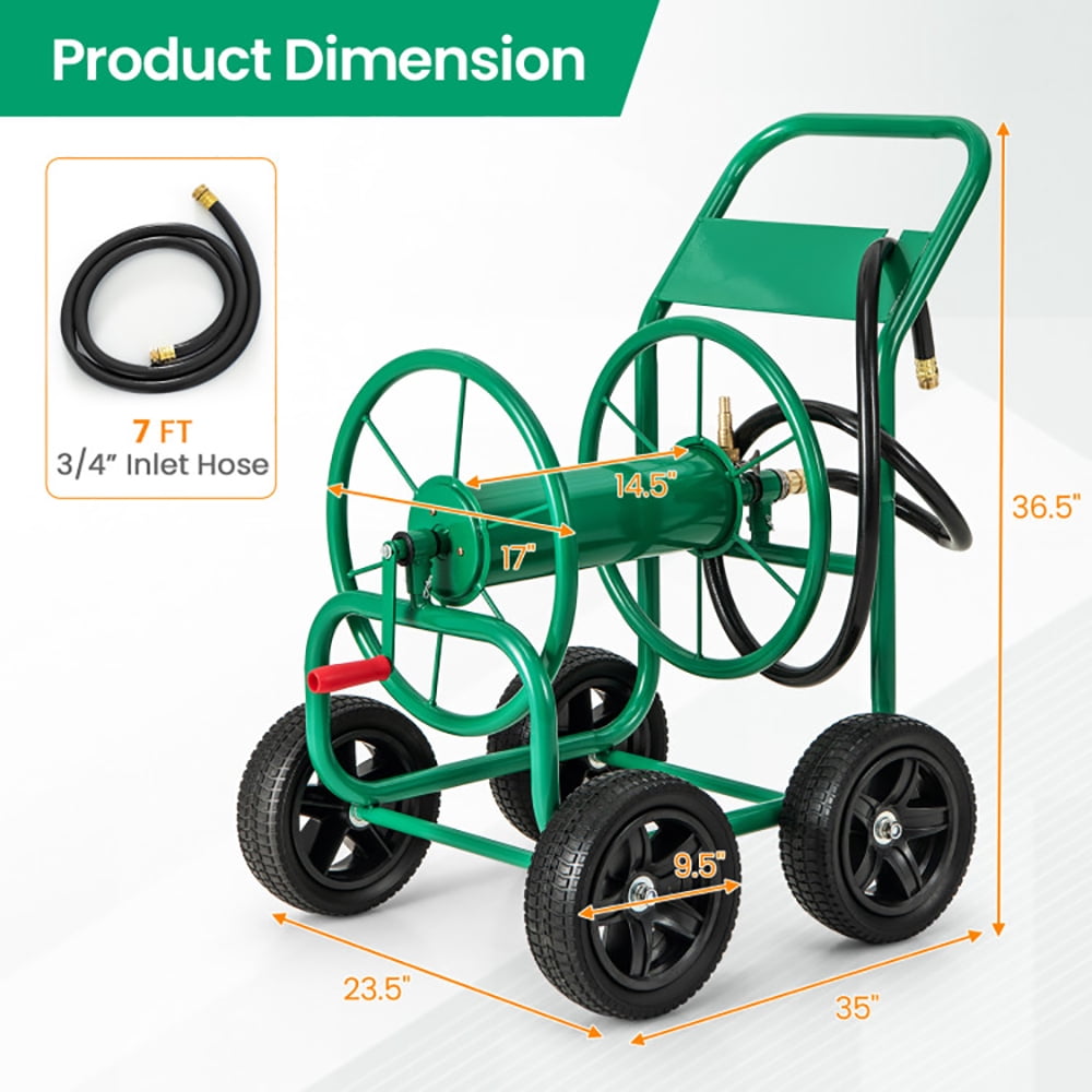 Resenkos Outdoor Patio Garden Truck, Cart, Garden Water Hose Reel Cart with 4 Wheels and Non-slip Grip-Green