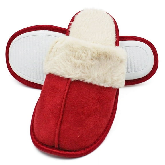 LAVRA Women's Furry Slipper Faux Fur Trim Mule Slide Slip On Indoor