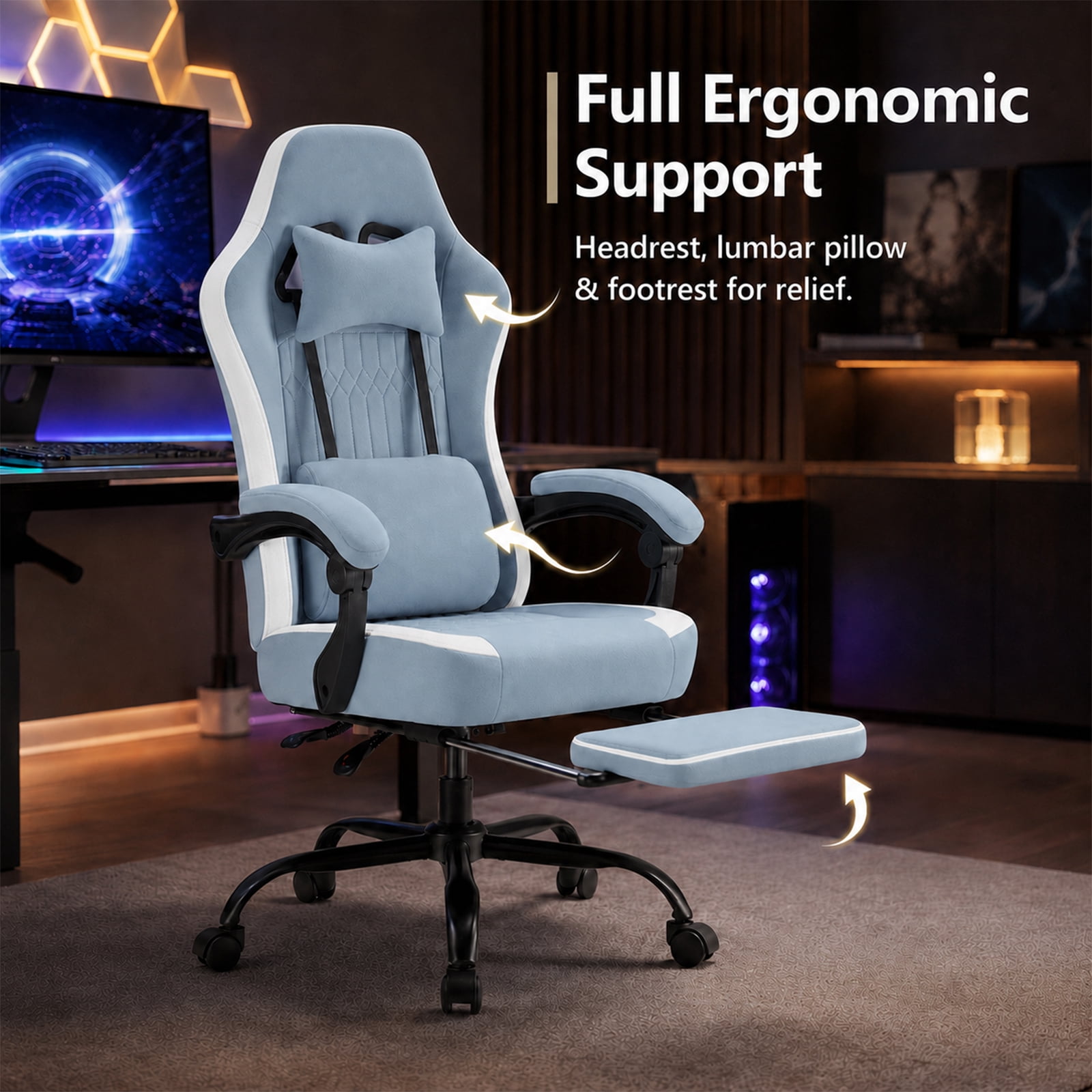 Alvantor Gaming Chair, Computer Office Chair with Linkage Armrests and Footrest, High Back Ergonomic Computer Chair with Lumbar Support Task Chair with Footrest