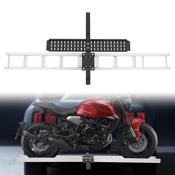 Motorcycle Scooter Carrier Bike Hitch Mount Rack Ramp Aluminum Carrier Hitch-mounted Black and Silver