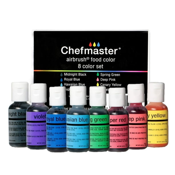 Chefmaster Airbrush Cake Decorating Kit, 8Pack Airbrush Food Coloring Set, Edible Airbrush