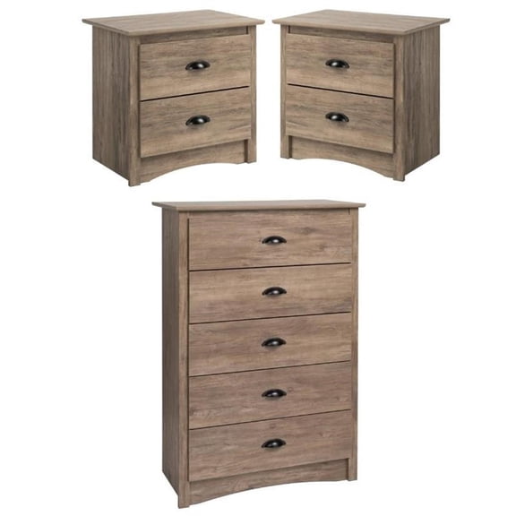 Home Square 3-Piece Set with 2 2-Drawer Nightstands and 5-Drawer Chest