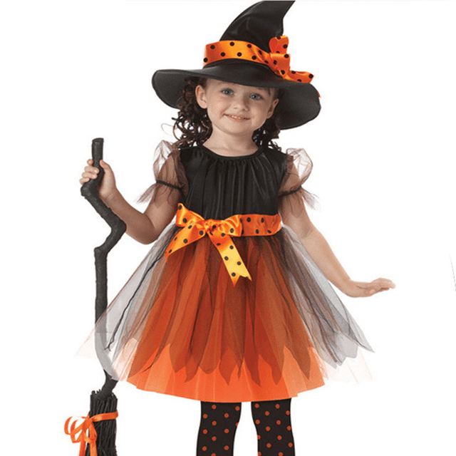 Disfraz de Halloween para niños bruja capa de cosplay disfraz de princesa falda disfraz de niña, amarillo, 110-120 cm JAMW Sencillez