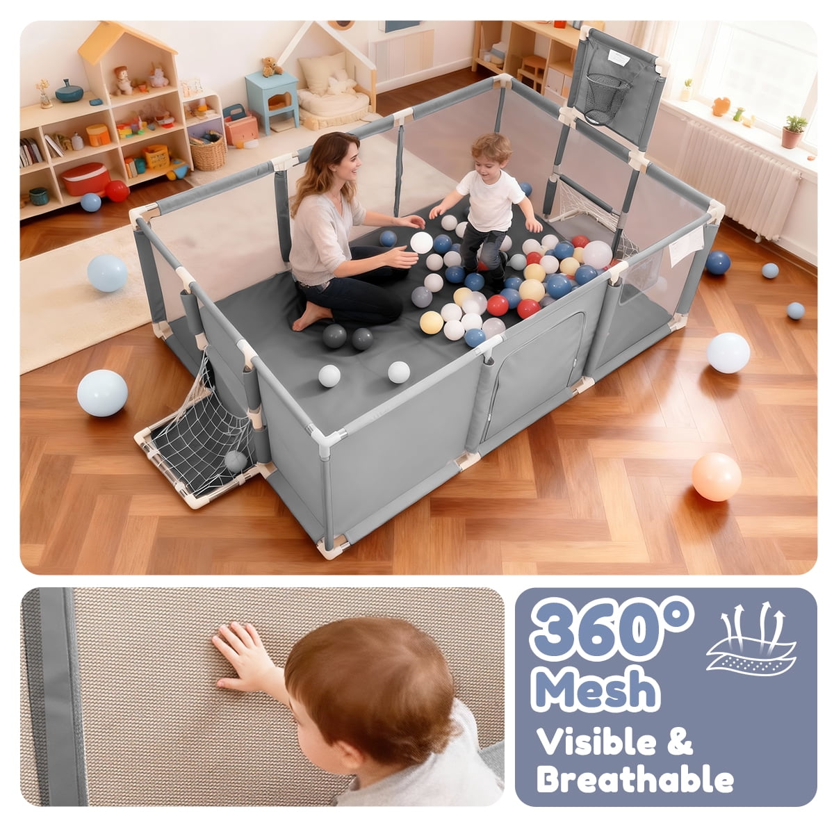 Baby Playpen,71x48inch Large Play Yard for Babies Toddlers, Sturdy Safety Baby Play Area, Gray
