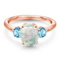 thumbnail image 3 of Gem Stone King 18K Rose Gold Plated Silver Simulated White Opal and Swiss Blue Topaz Engagement Ring for Women | 1.71 Cttw | Oval Cabochon 9X7MM | Gemstone October Birthstone | Size 8, 3 of 6