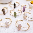 thumbnail image 3 of Nvzi Pulsera de cuentas hecha a mano, pulsera de columna hexagonal de doble punta con piedra cruda natural, pulsera de apertura ajustable tejida a mano (púrpura), 3 of 5