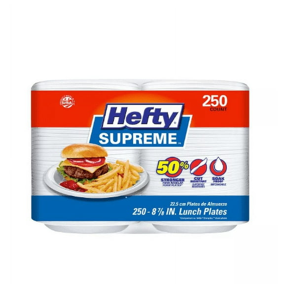 Hefty Supreme Foam Plates, 8 7/8", Cut-Resistant, Durable, 250 Count, Disposable for Everyday Use